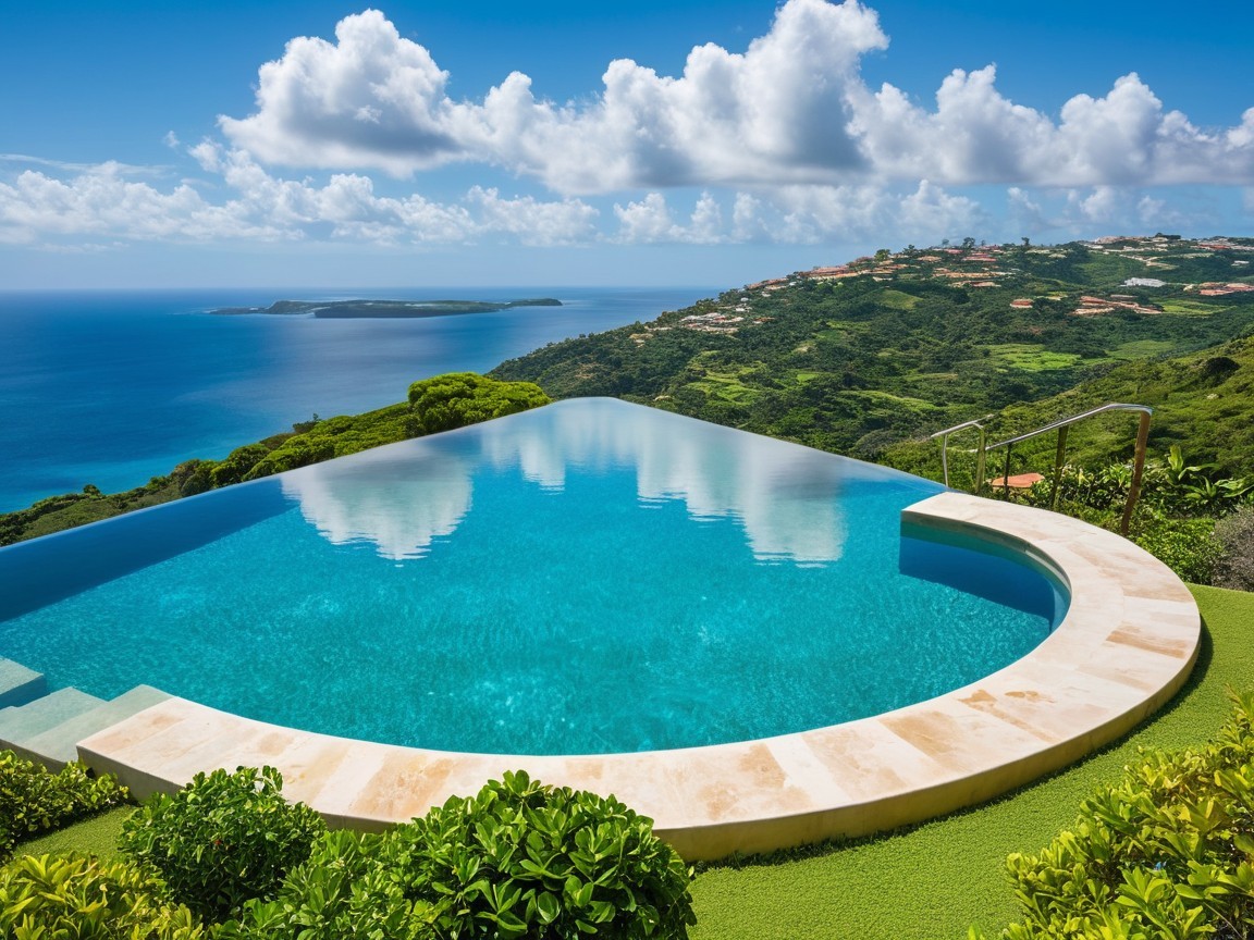 Infinity Pool with Coastal and Tropical Landscape View