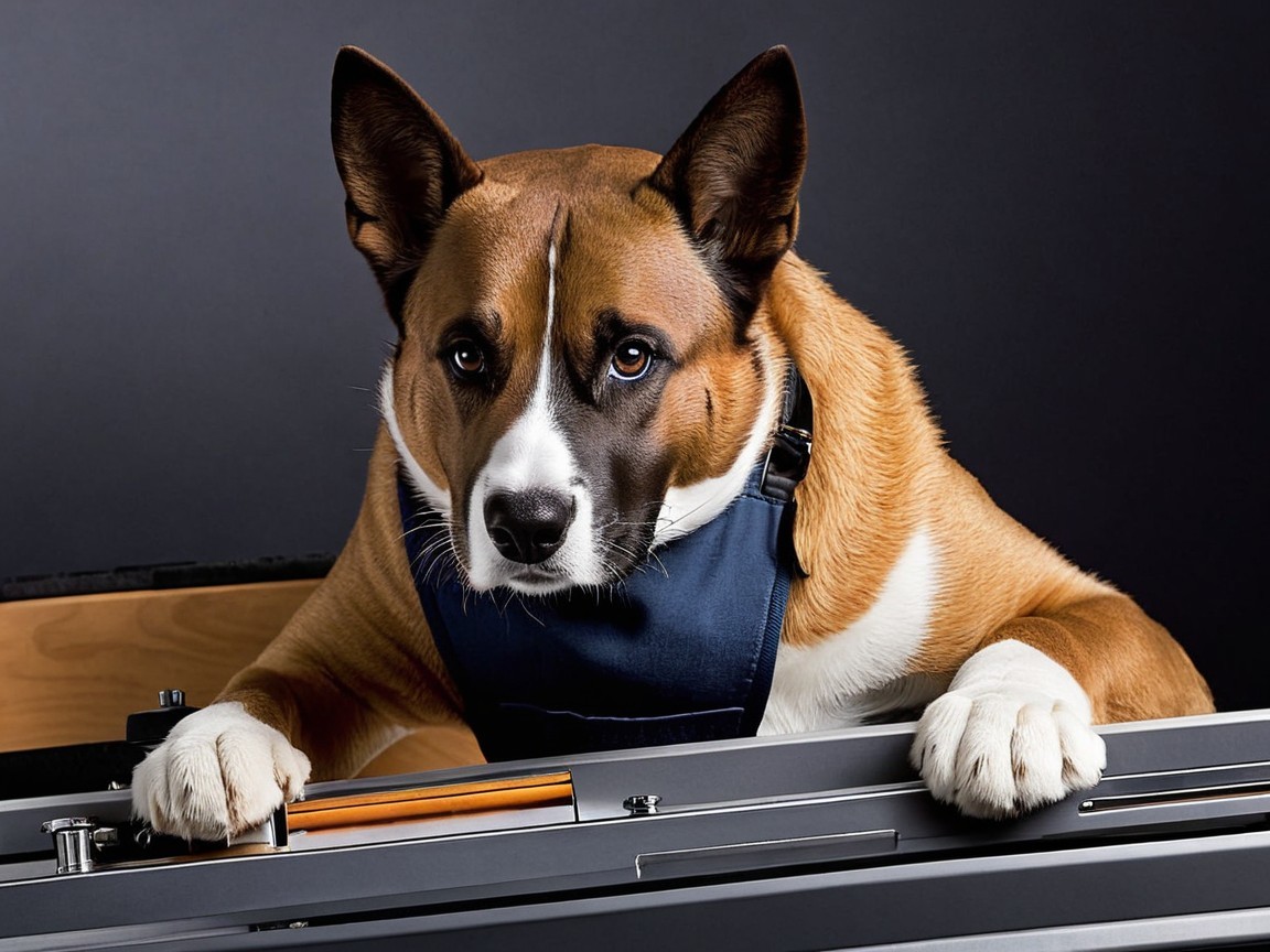 Dog on Metallic Surface with Brown and White Coat