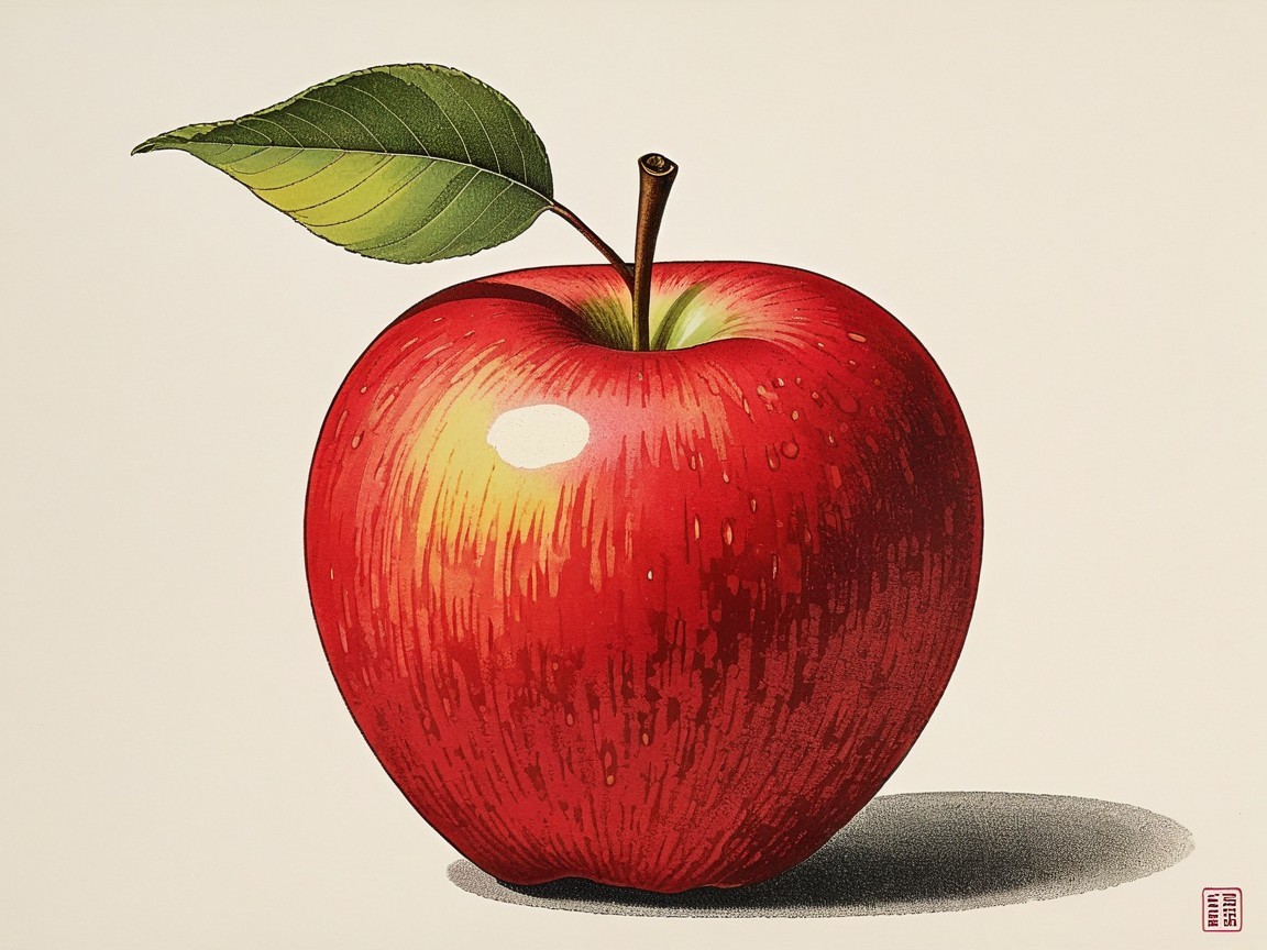 Vibrant Red Apple with Green Leaf on Light Background