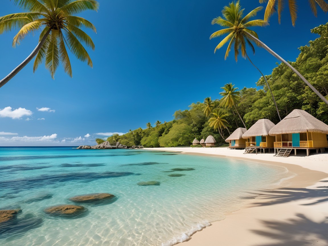 Tropical Beach with Turquoise Waters and Palm Trees