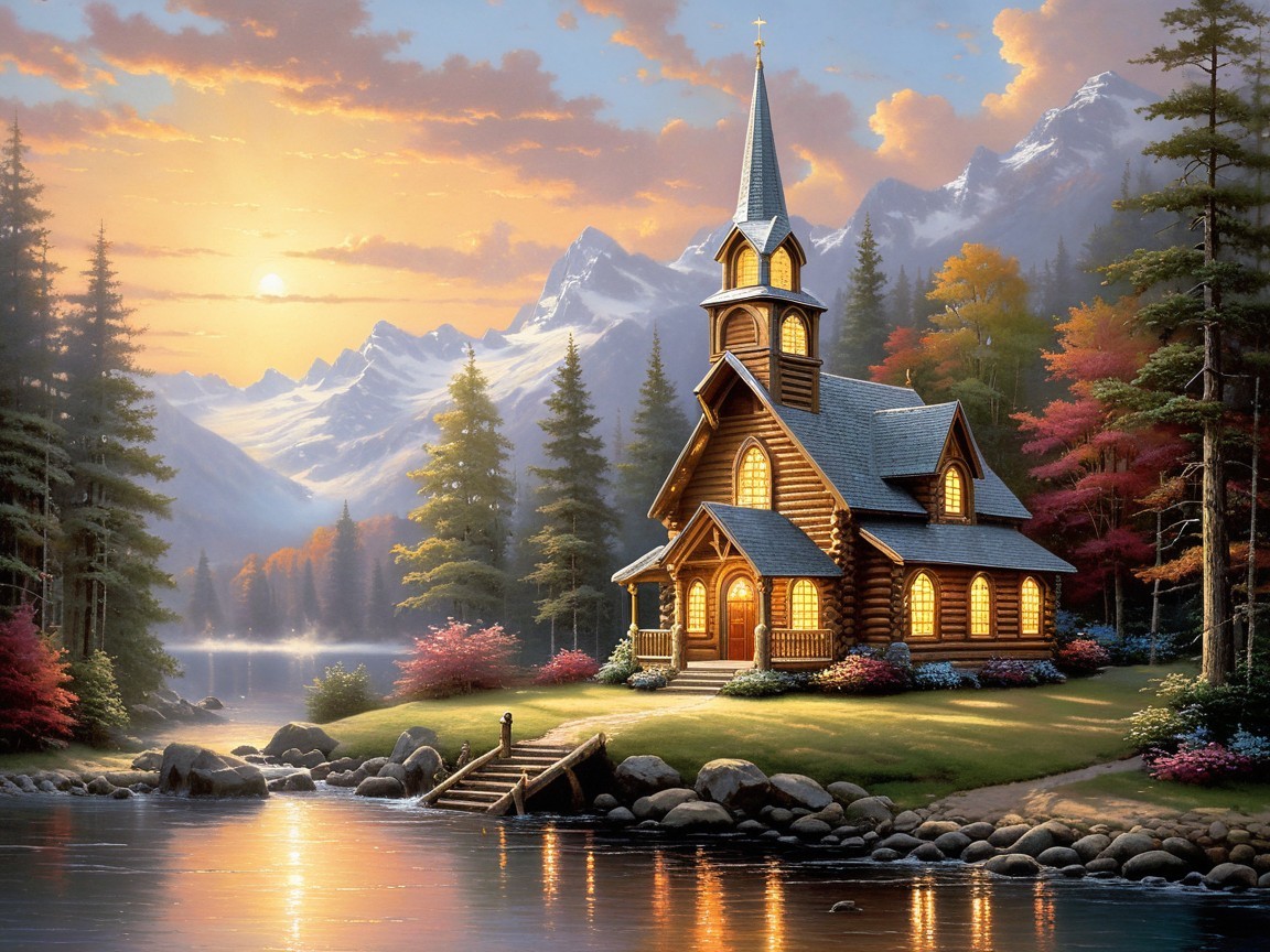 Wooden Church by Lake Surrounded by Autumn Trees