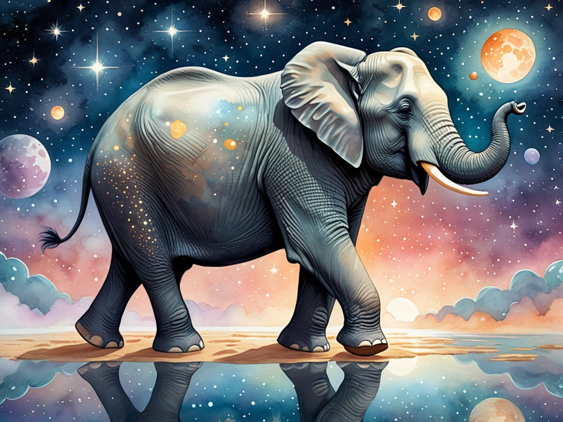 Whimsical Elephant in a Cosmic Fantasy Landscape