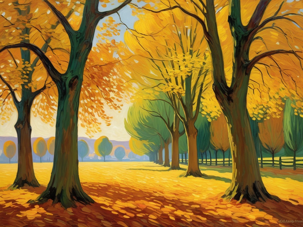 Impressionistic Autumn Landscape with Vibrant Foliage