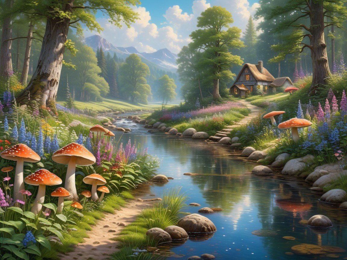 Tranquil Stream in a Vibrant Forest Landscape