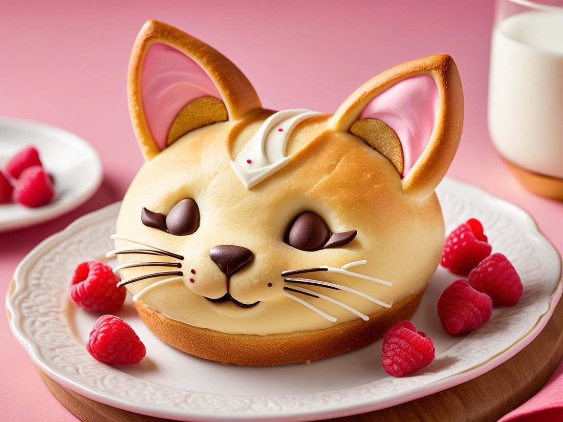 Cat-Face Cake with Raspberries and Pink Accents