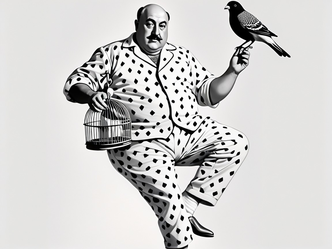 Whimsical Illustration of a Man in Polka-Dotted Pajamas
