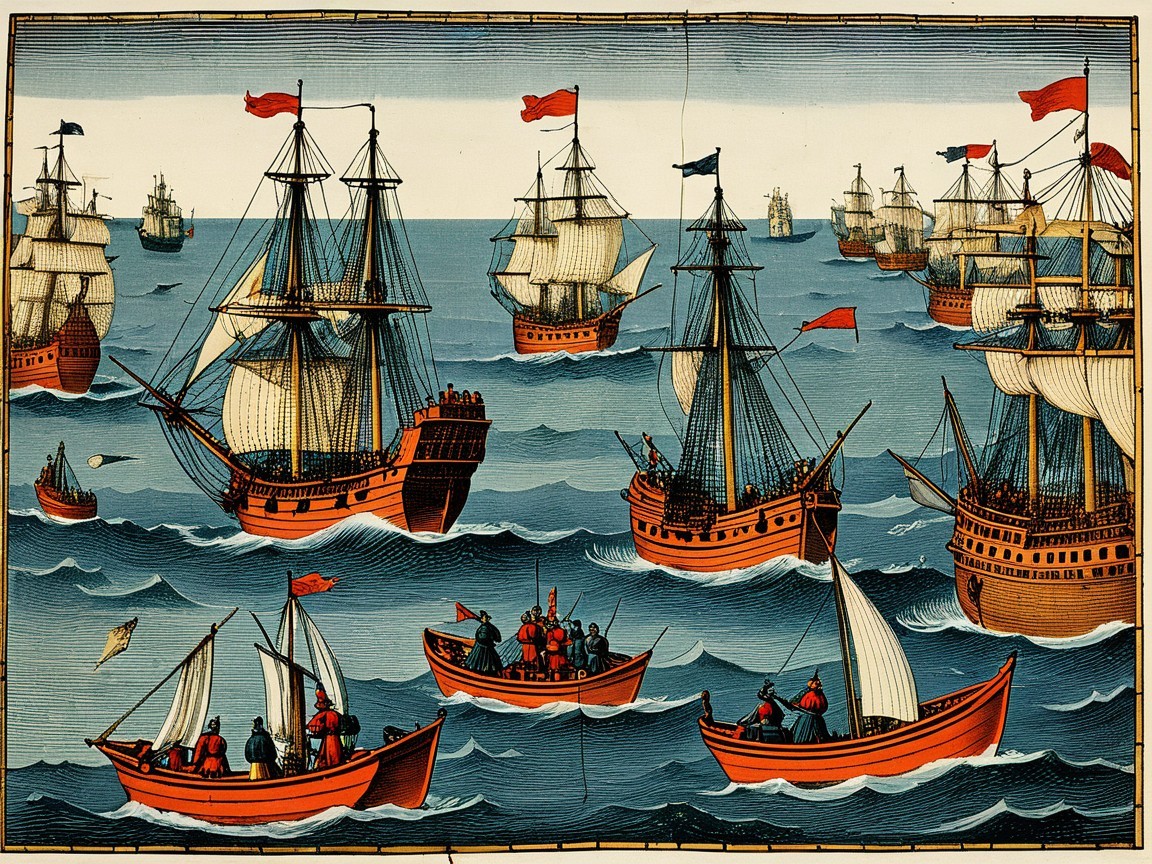 Maritime Scene with Ships Sailing Across the Ocean