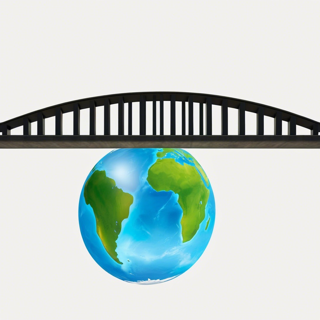 3D Render of Earth Globe Under Arched Bridge Structure
