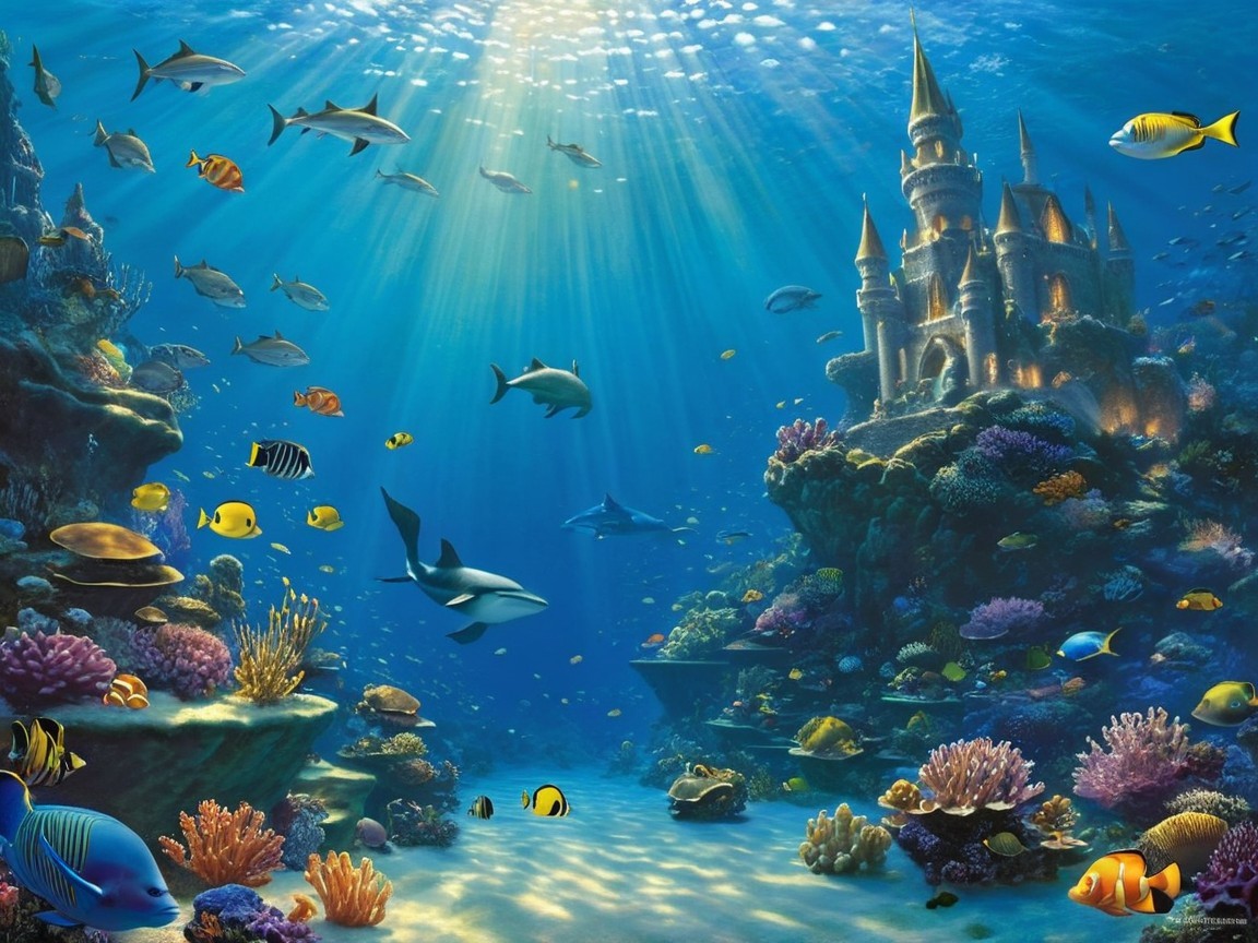 Vibrant Underwater Scene with Colorful Fish and Coral