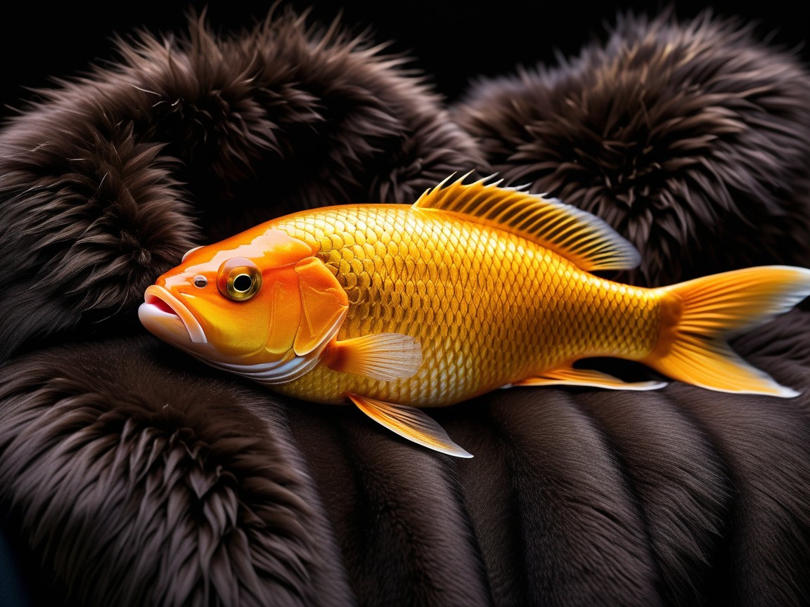 Vibrant Orange Fish on Brown Fur Background
