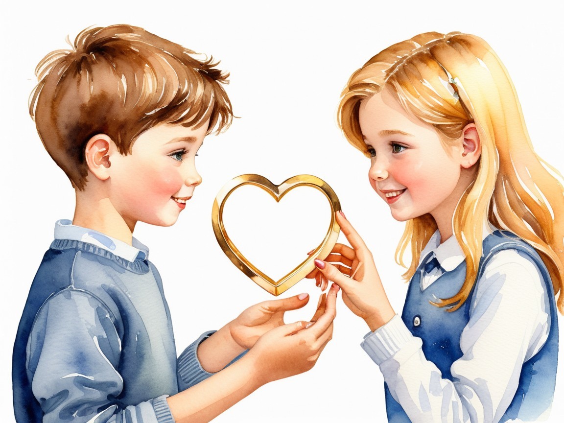 Children Holding Heart-Shaped Frame Together