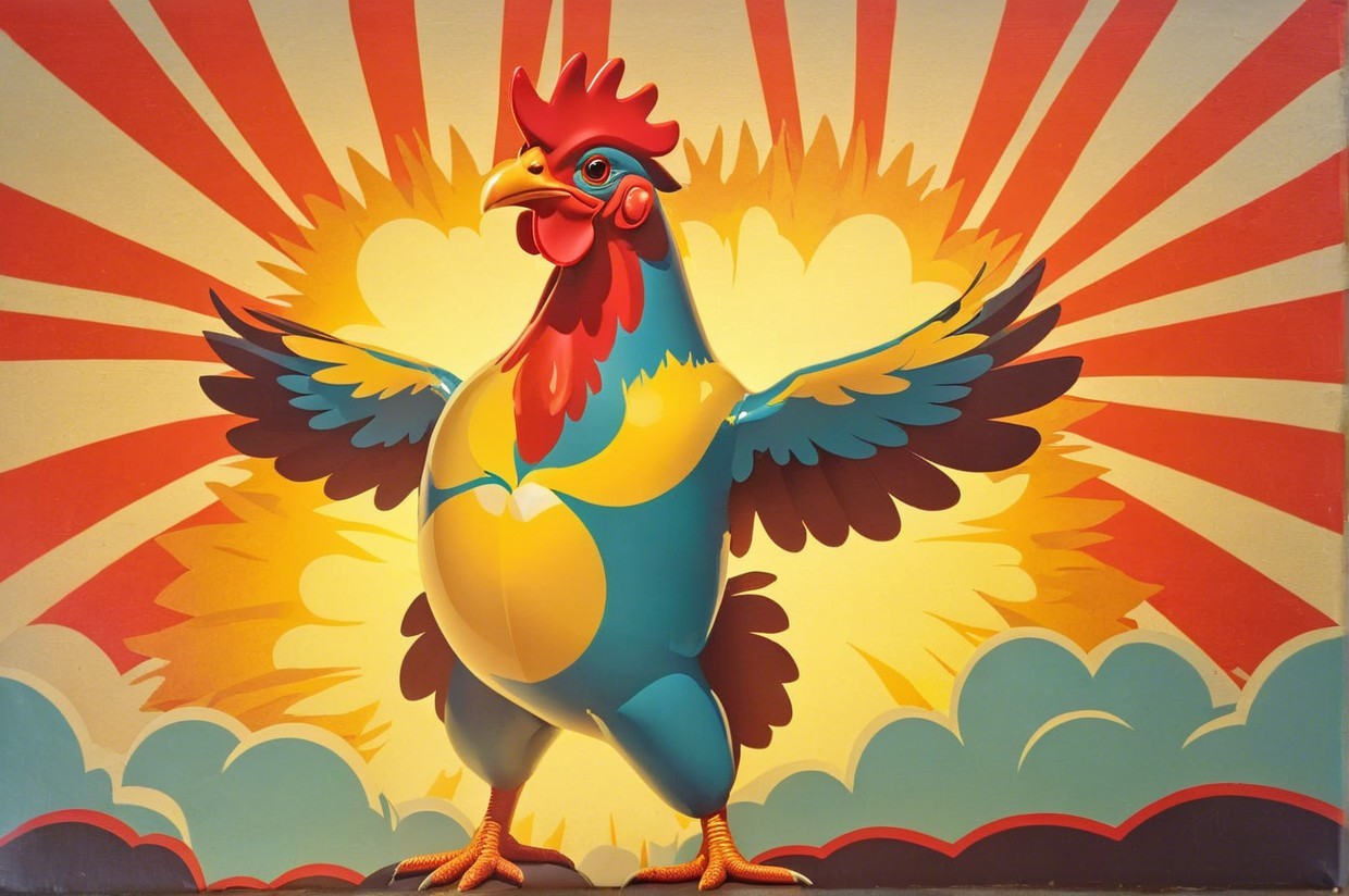 Vibrant Cartoon Rooster with Colorful Background