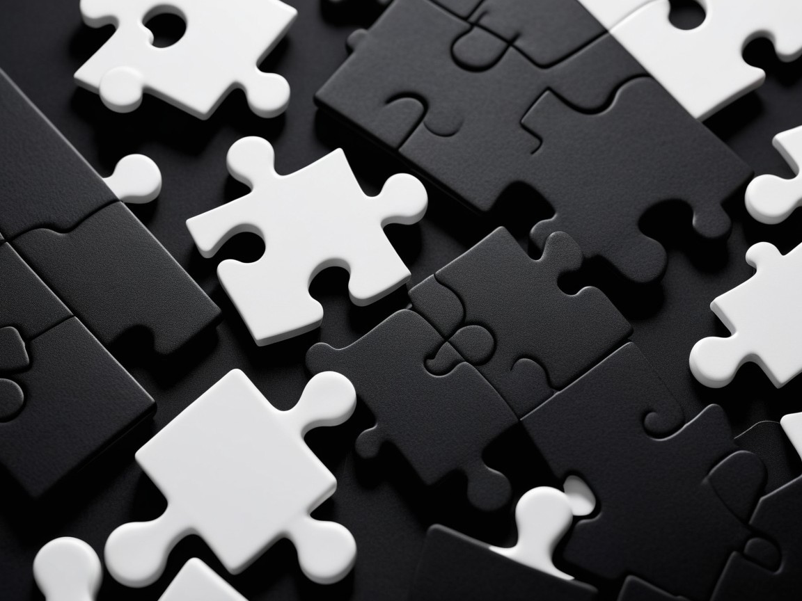 Abstract Black and White Jigsaw Puzzle Pieces Arrangement