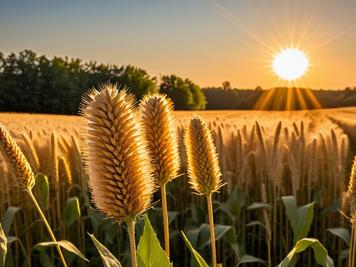 Golden Wheat Fields at Sunset in a Rural Landscape