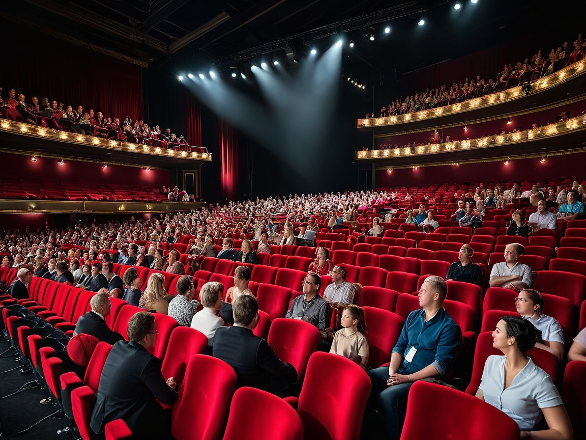 Grand theater auditorium with plush red seating