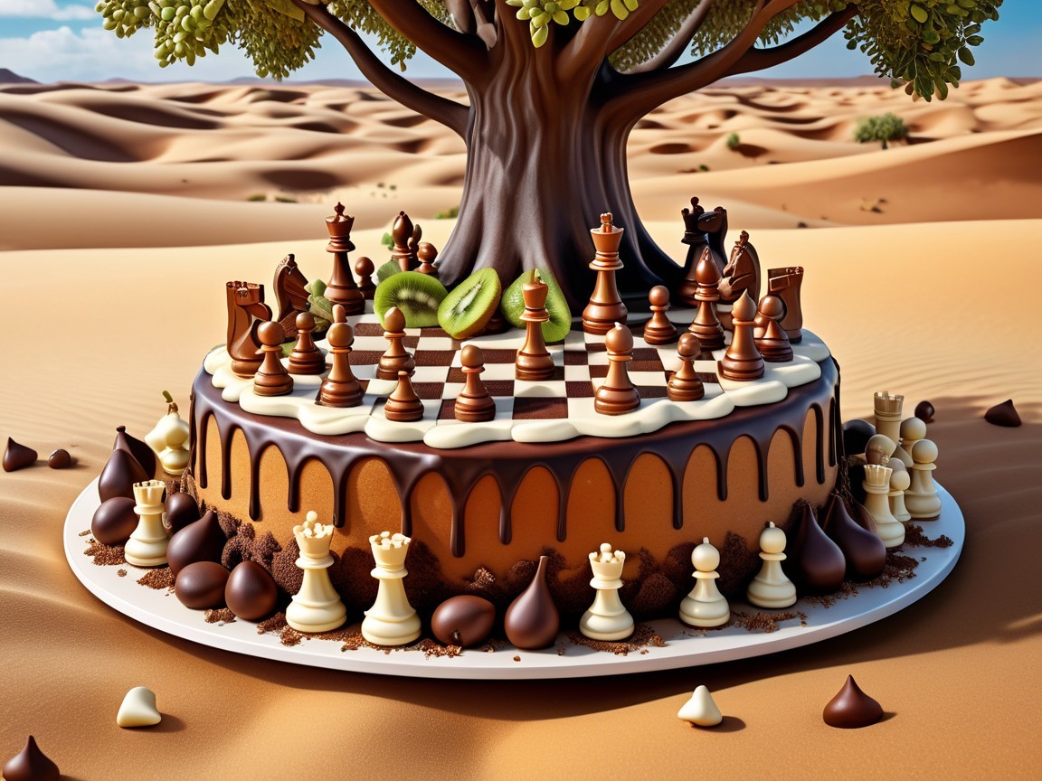 Chocolate Cake Chessboard in a Desert Setting