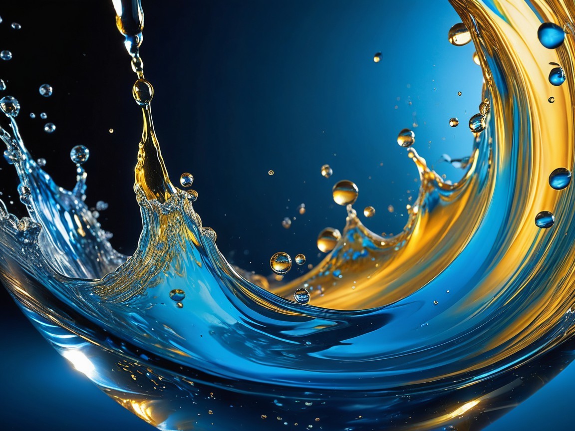 Dynamic Water Splash with Blue and Gold Shades