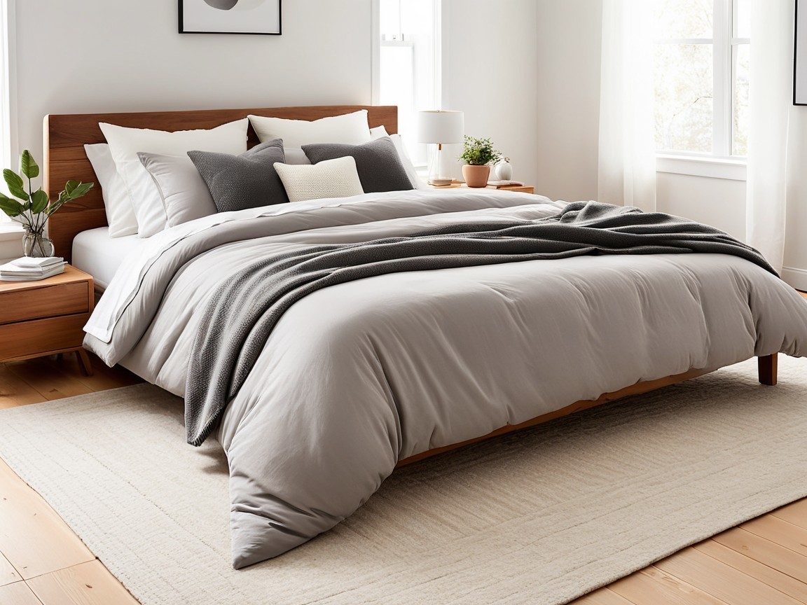 Cozy Bedroom Scene with Gray Duvet and Natural Light