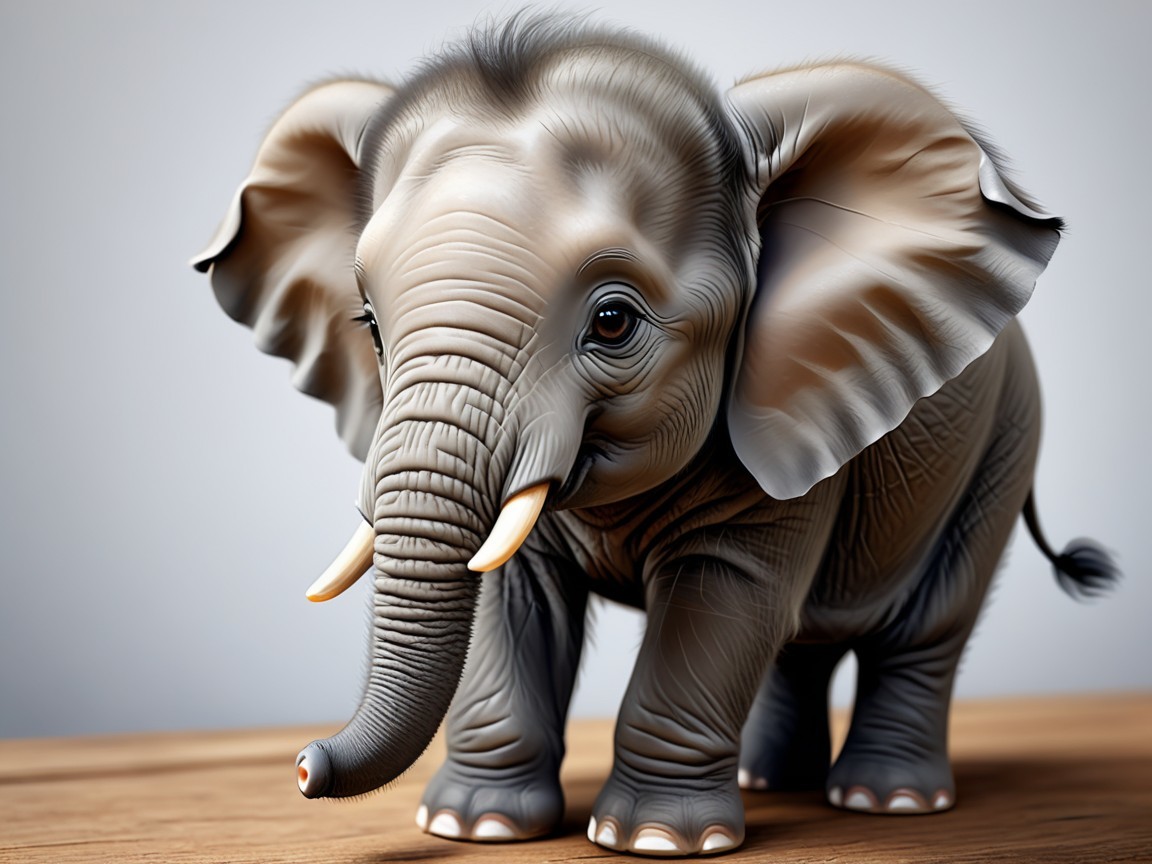 Close-up of a baby elephant figurine on wood surface
