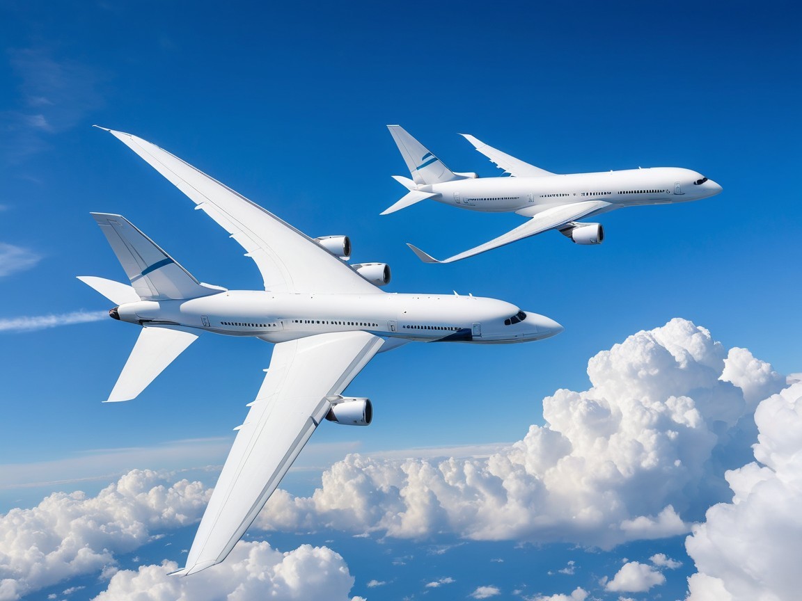 Modern Airplanes in a Clear Blue Sky with Vapor Trails