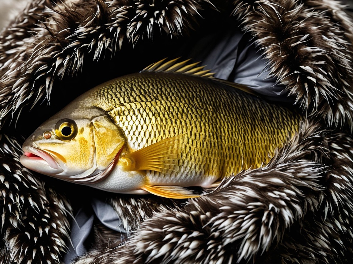 Yellow Fish on Luxurious Fur Fabric Background
