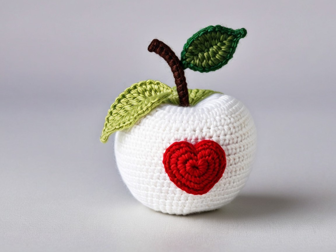 Handcrafted Crochet Apple with Heart Embellishment