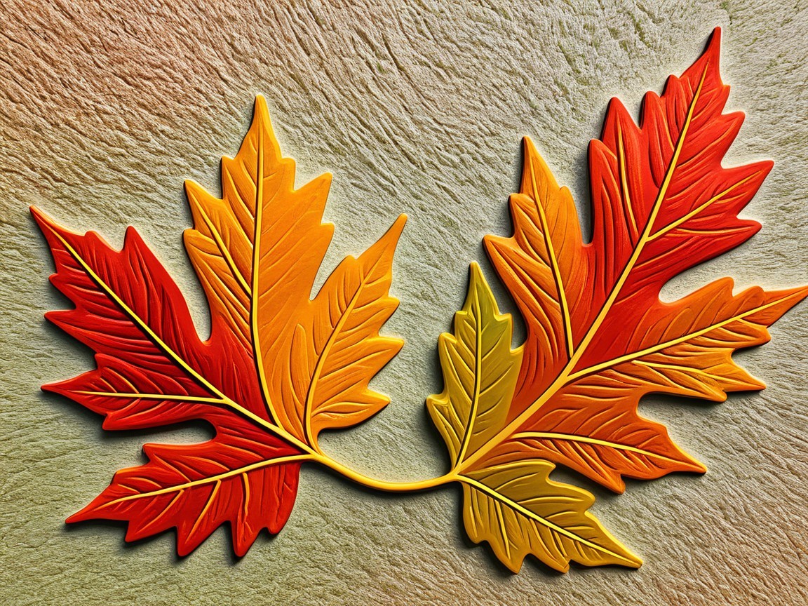 Detailed Digital Illustration of Embossed Autumn Leaves