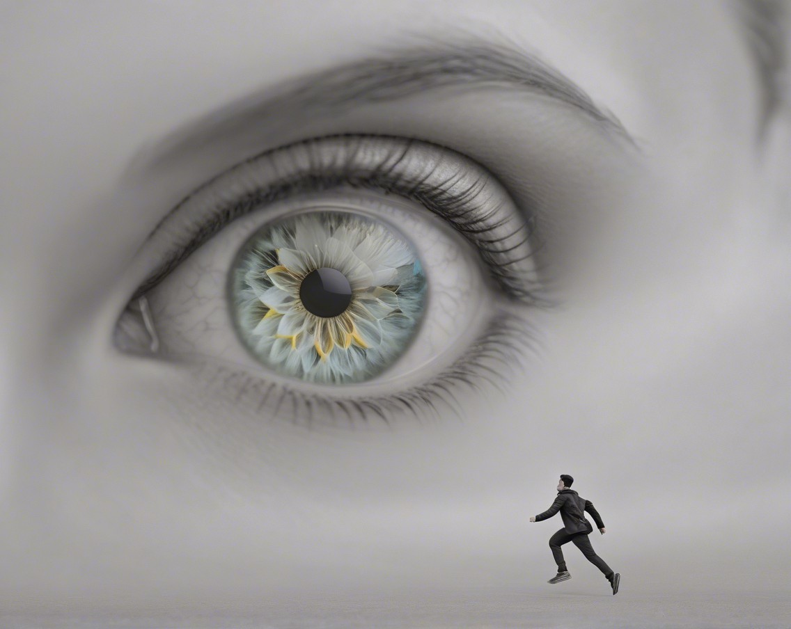 Surreal Eye with Floral Pattern and Running Figure