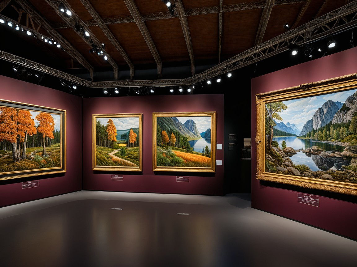 Art Gallery Displaying Four Large Landscape Paintings