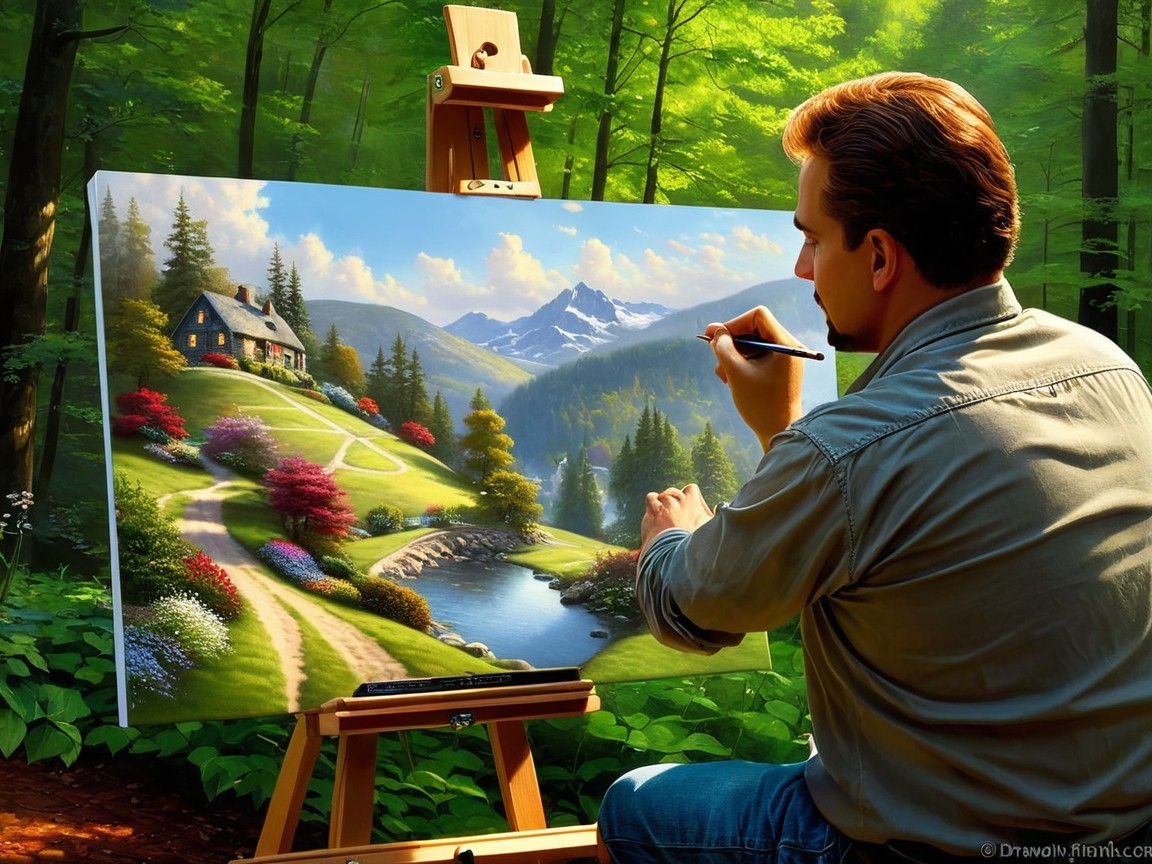Ultra-realistic painting scene of a man in nature