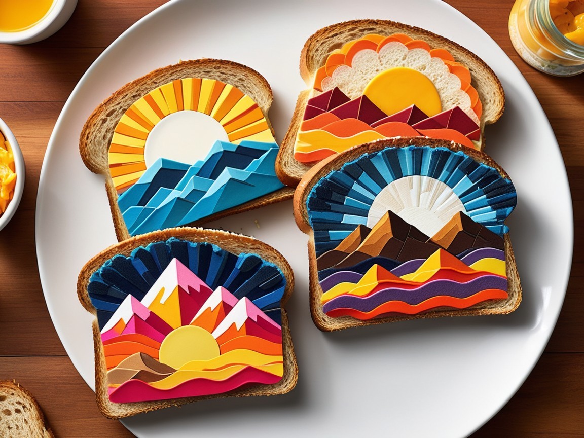 Toast with Colorful Landscape Artworks on a Plate