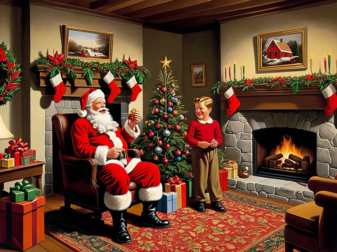 Santa Claus in a Cozy Holiday Room with Decorations