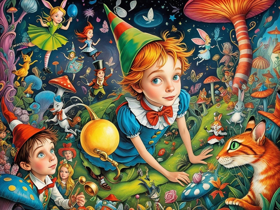 Whimsical Scene of a Girl in a Magical Landscape