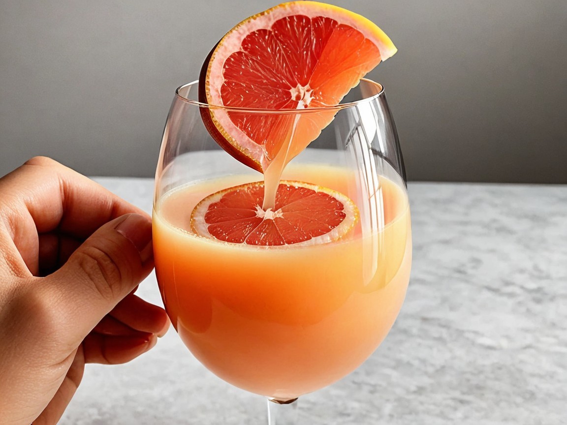 Clear glass with peachy-orange drink and grapefruit slice