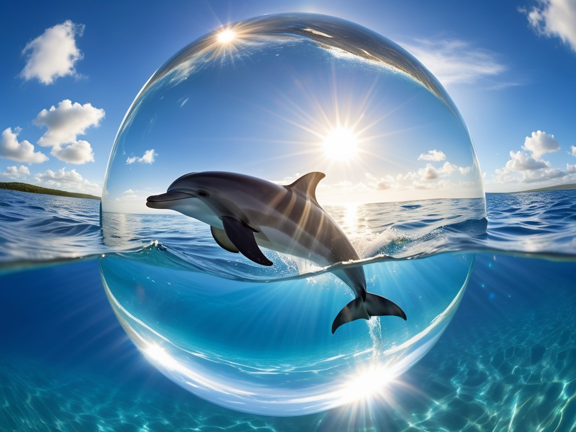 Dolphin Swimming in Crystal-Clear Ocean Waters