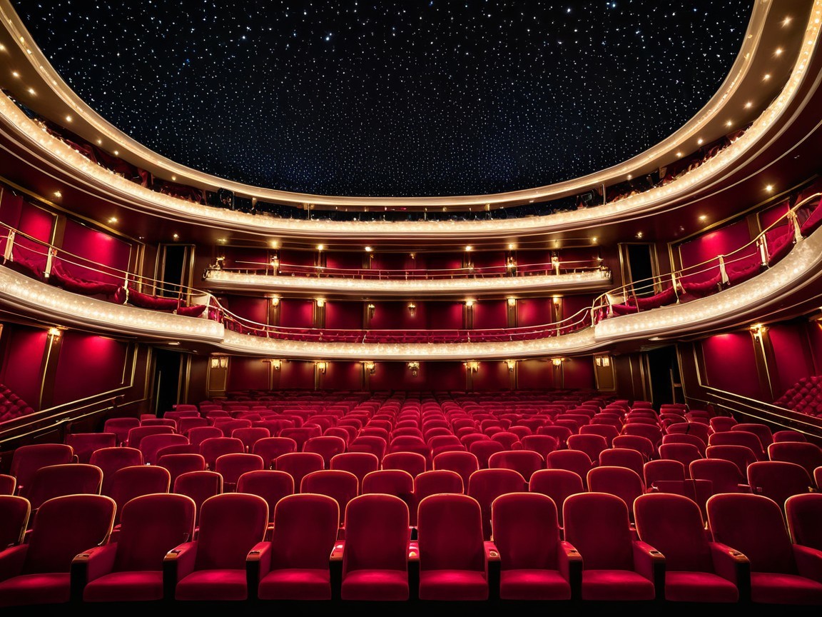 Grand Theater Interior with Velvet Seats and Balconies