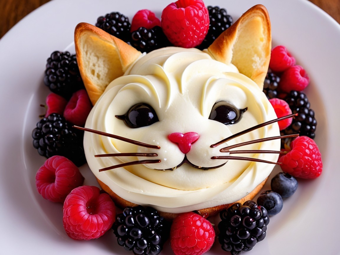 Whimsical Cat Face Dessert with Fresh Berries