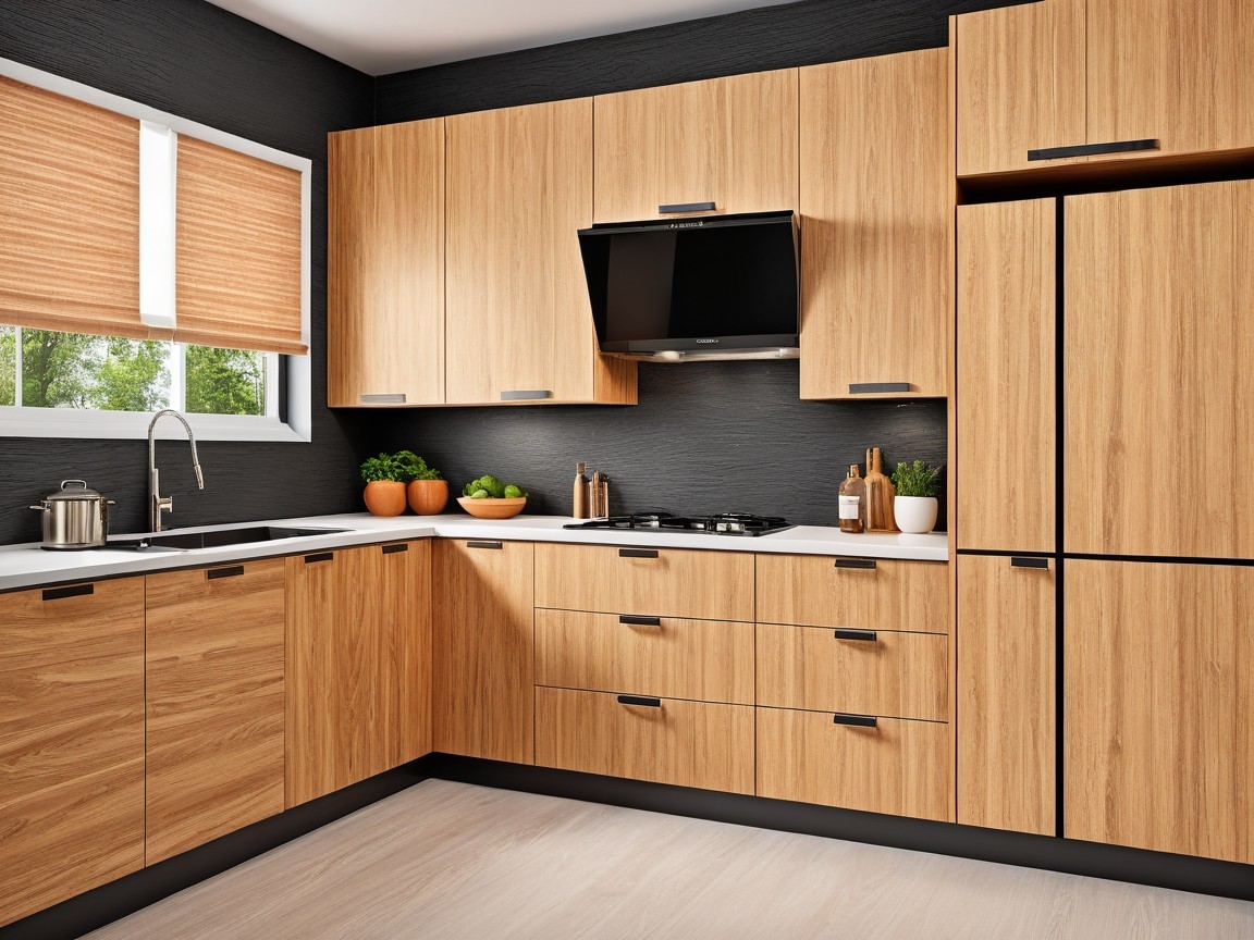 Modern Kitchen with Wood Cabinets and White Countertop