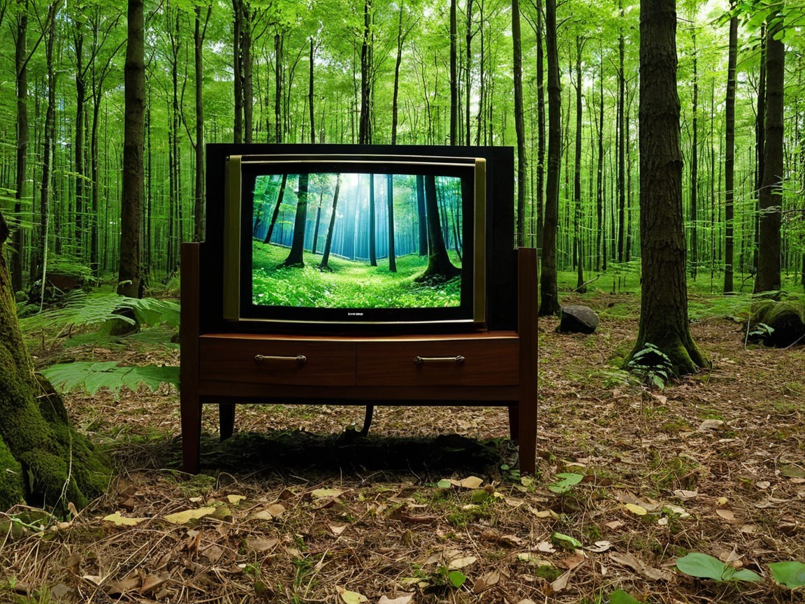 Old TV in Forest Surrounded by Vibrant Nature