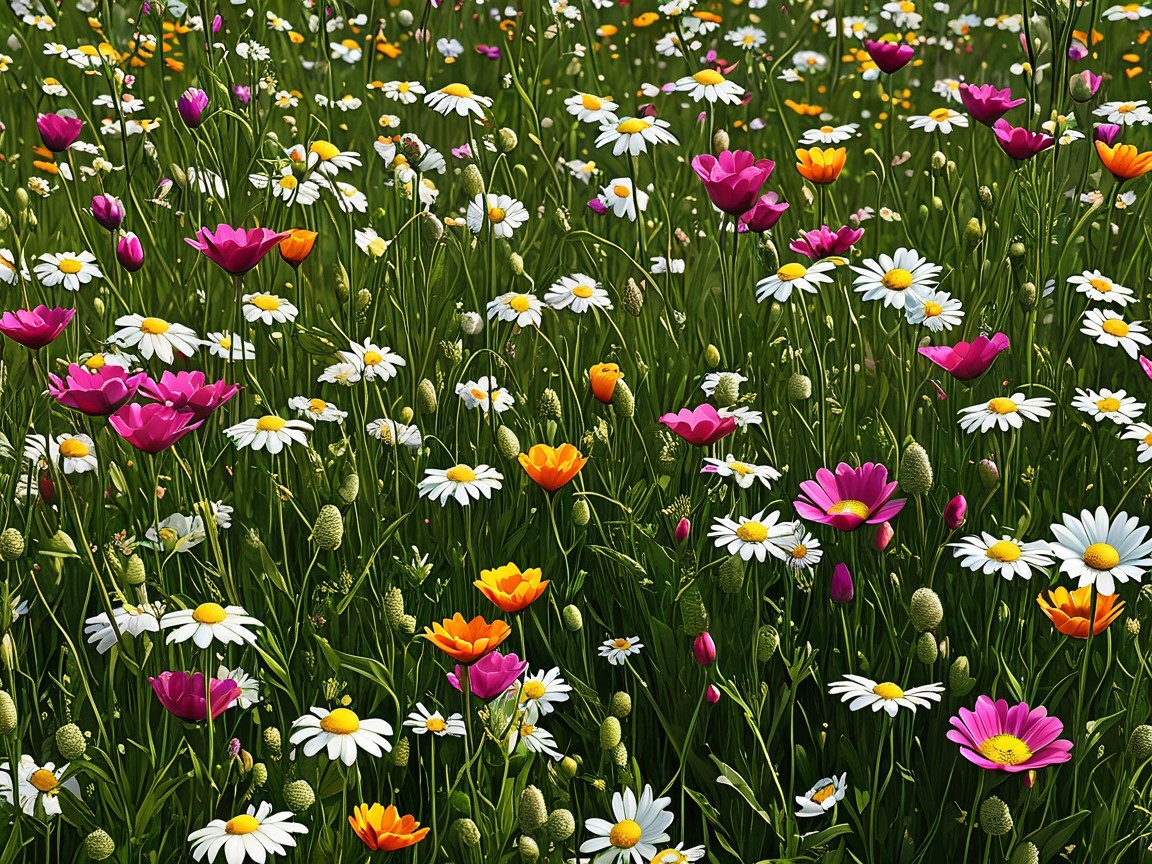 Vibrant Wildflower Field with Colorful Blossoms
