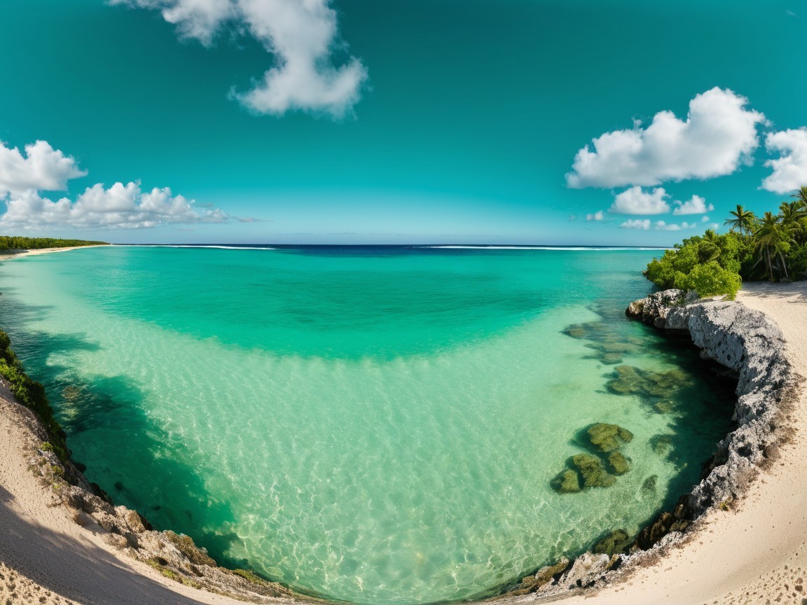 Tropical Scene with Turquoise Sea and Sandy Shore