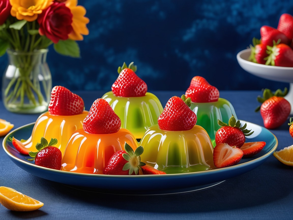 Colorful Jellies with Strawberries and Oranges Display