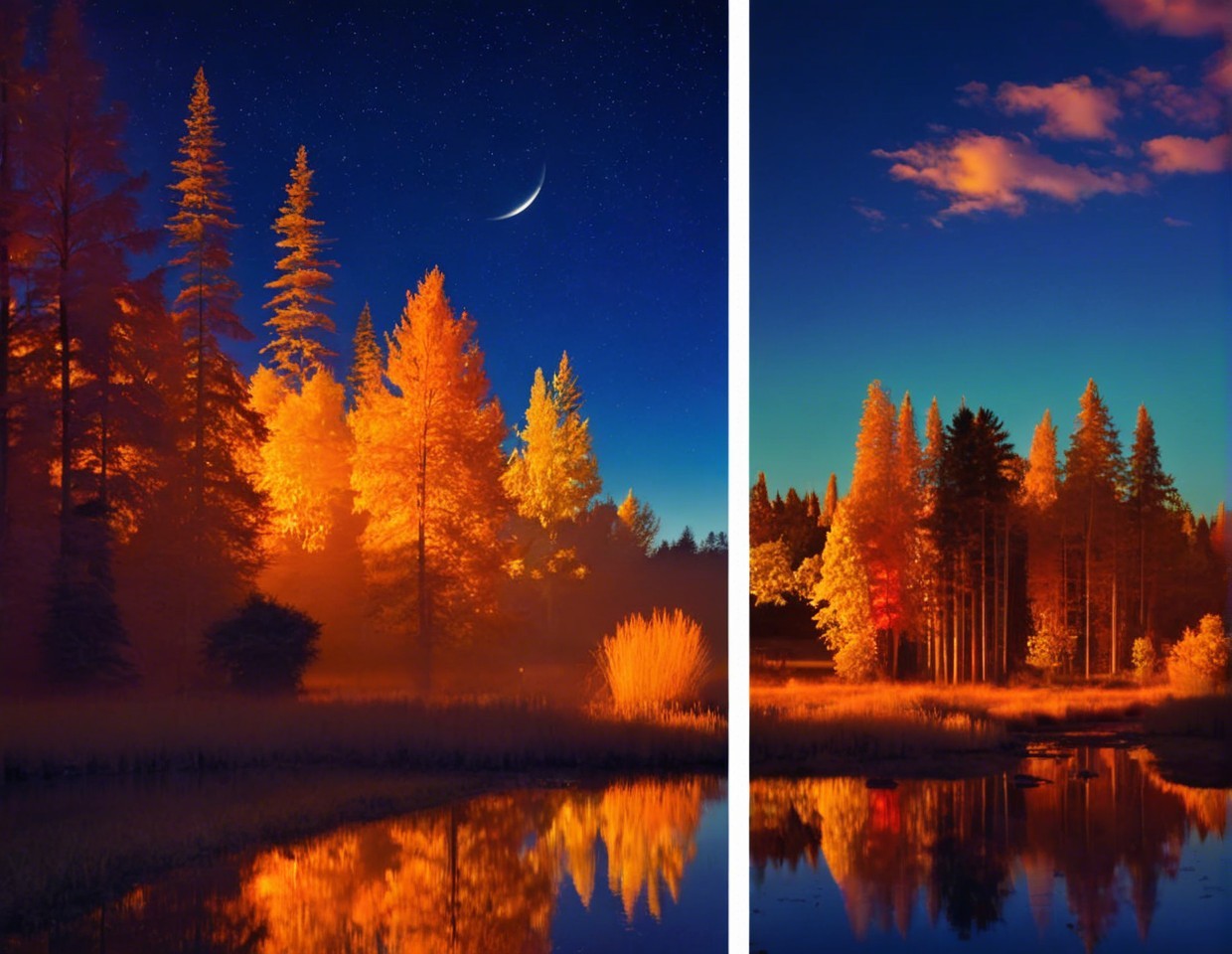 Twilight Forest Reflection in a Body of Water