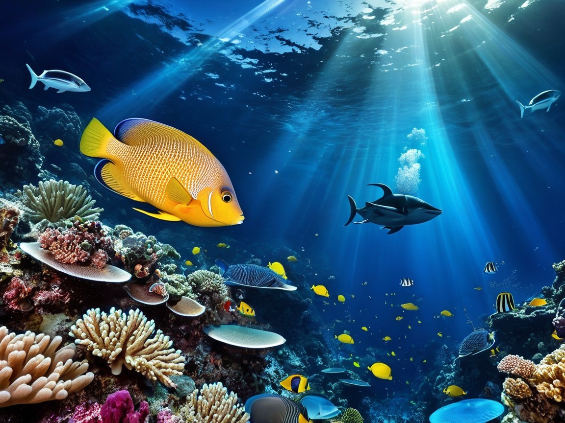Vibrant Underwater Scene with Colorful Marine Life