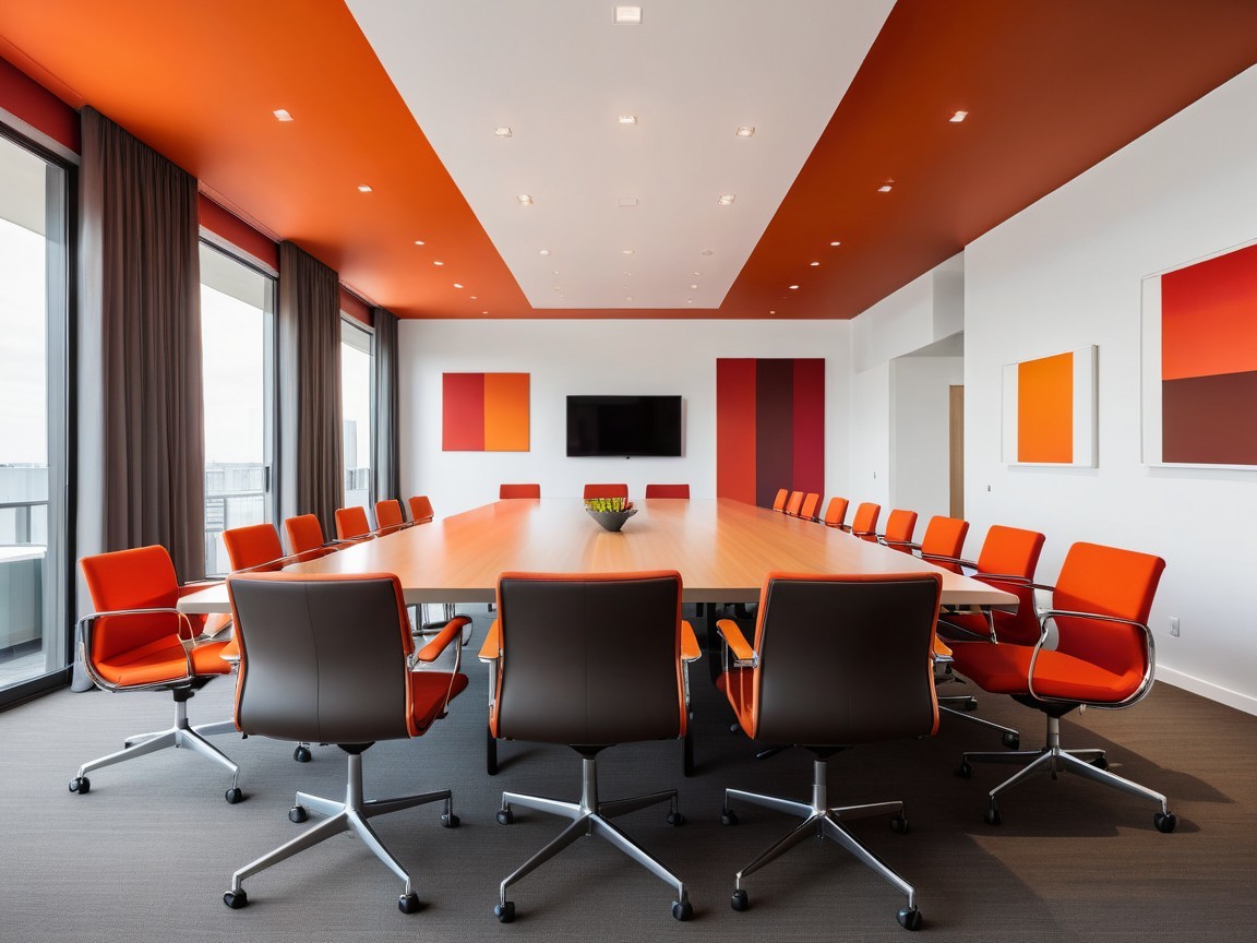 Modern Conference Room with Wooden Table and Art