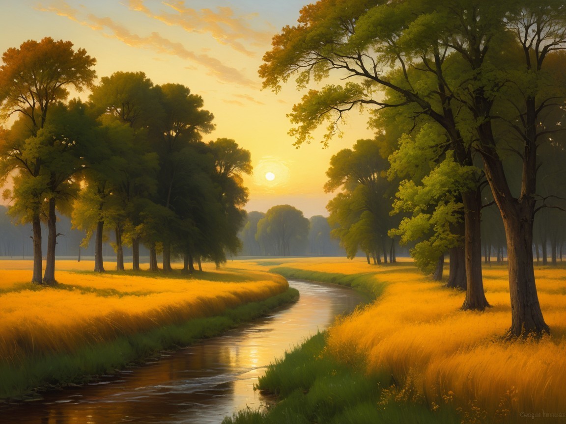 Digital Landscape at Sunset with Winding River