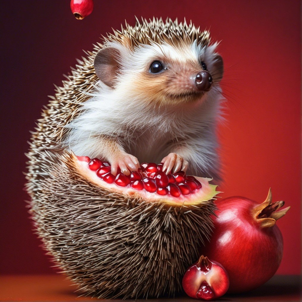 Hedgehog in Pomegranate with Colorful Background