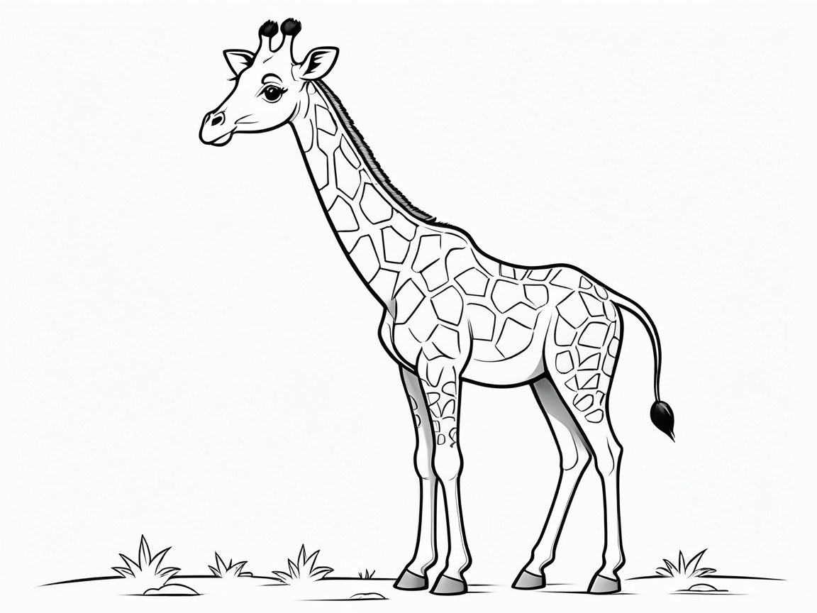 Black and white giraffe coloring page in cartoon style