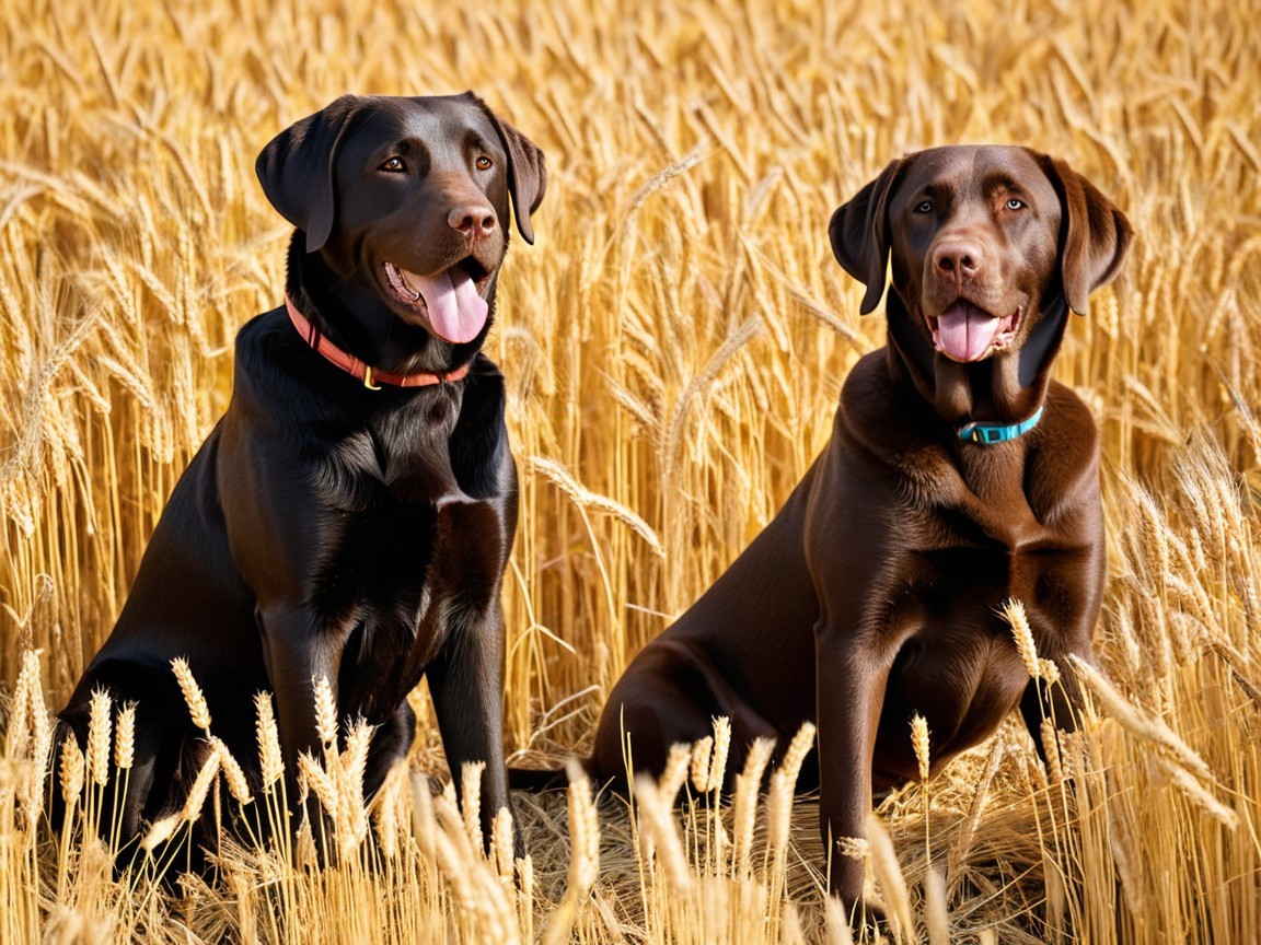 Labrador Retrievers in a Wheat Field Under Sunlight
