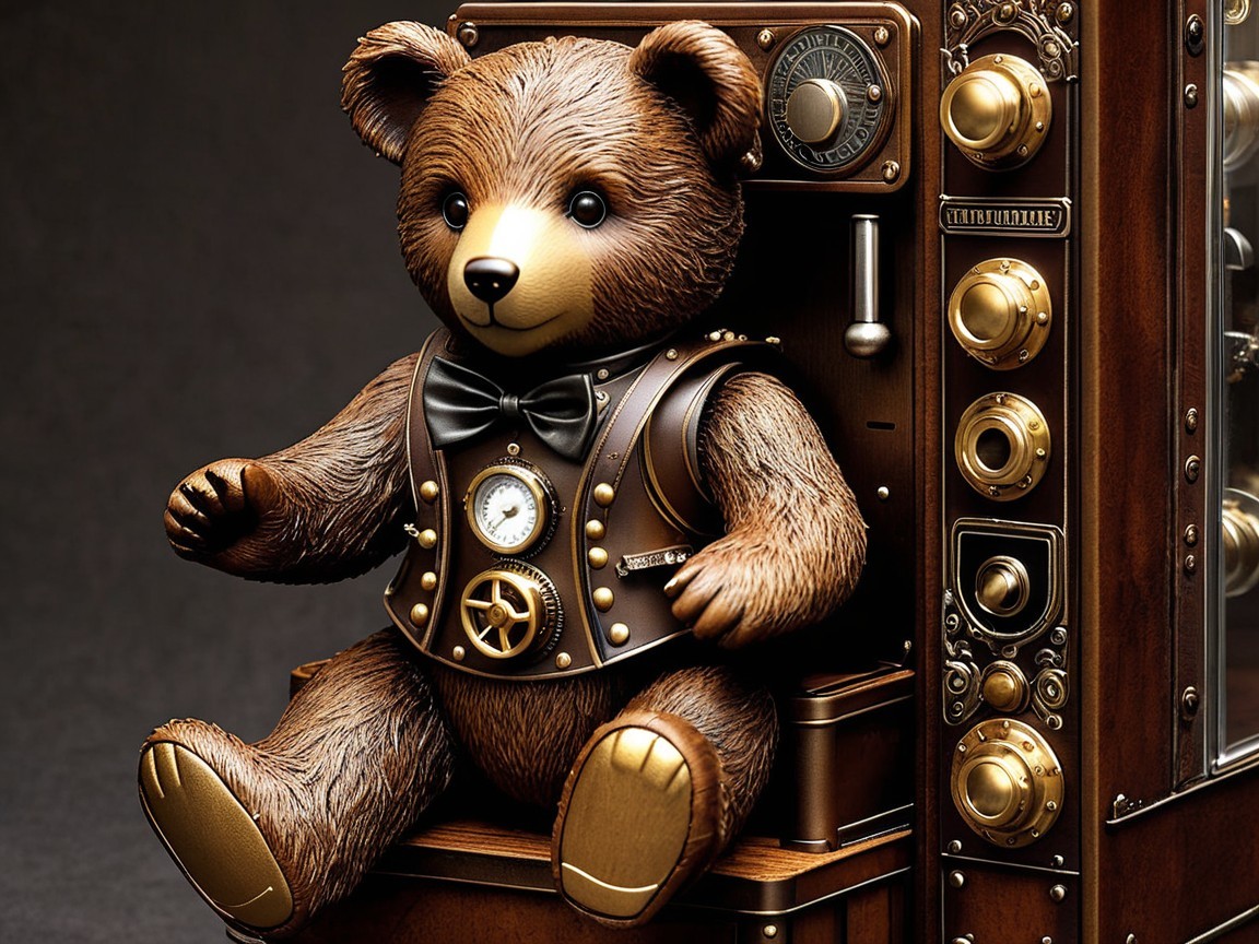 Steampunk Teddy Bear in Vintage Mechanical Chair